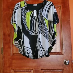 NWT Black white & lime green blouse
